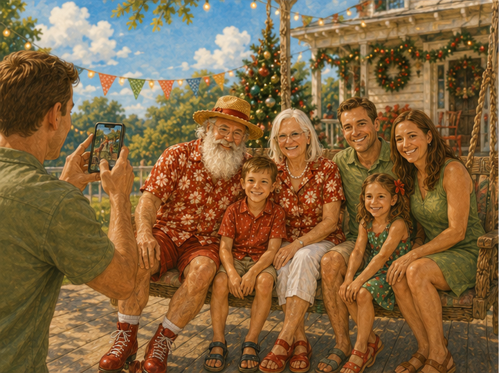 Capture a fun Christmas-in-July moment with your family.